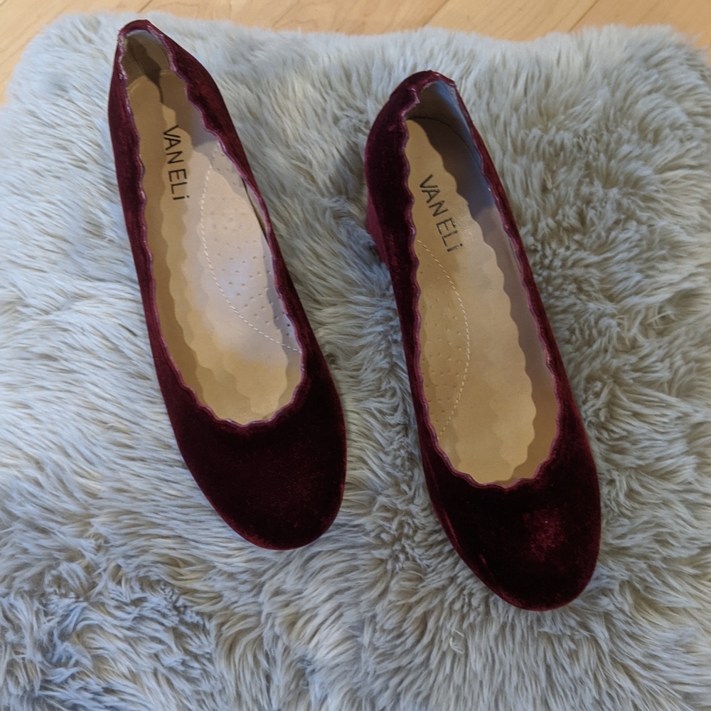 Vaneli Burgundy Velvet Scalloped Ballet Flats